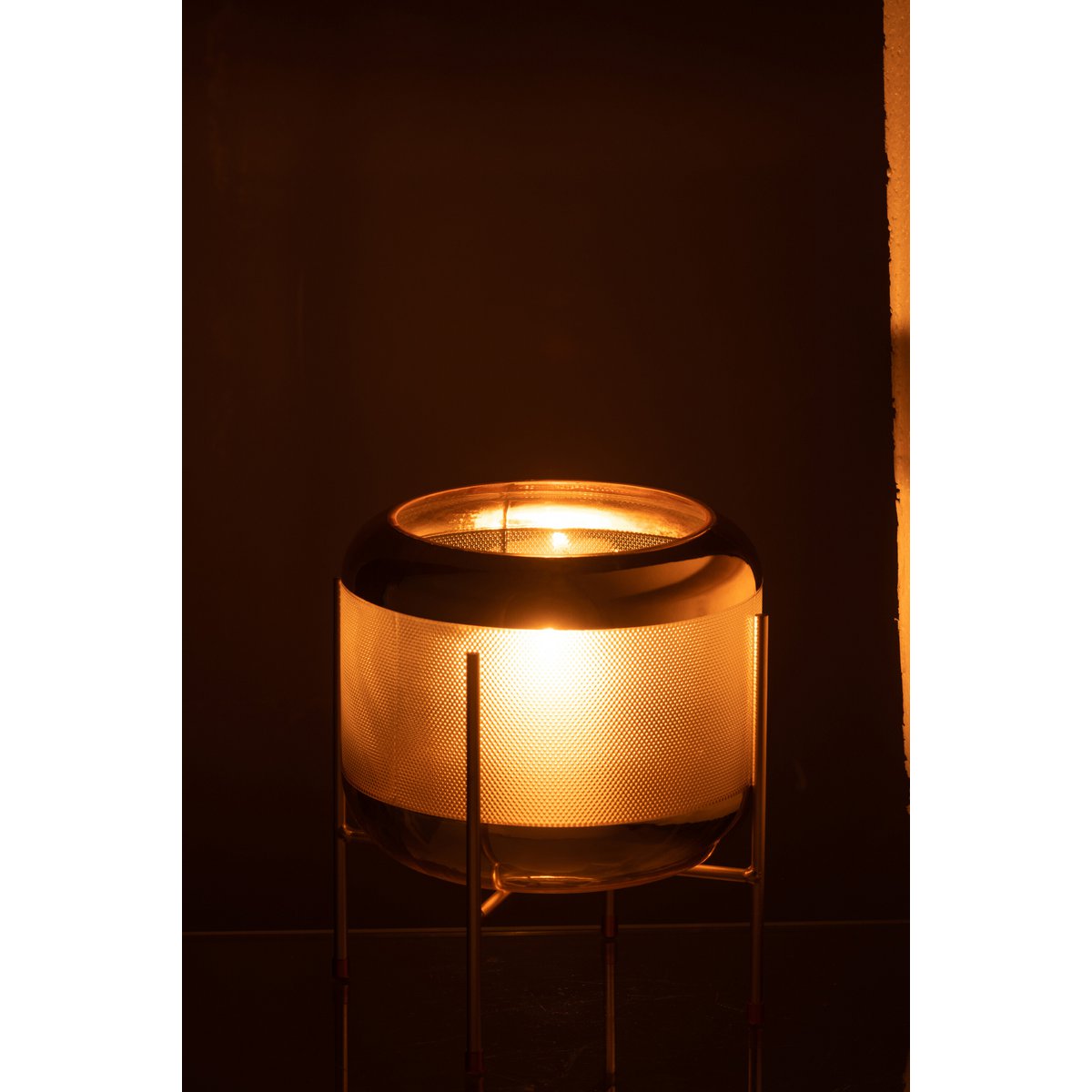 J-Line vaas Rond Motief Op Voet - glas - transparant/goud