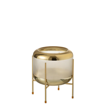 J-Line vaas Rond Motief Op Voet - glas - transparant/goud